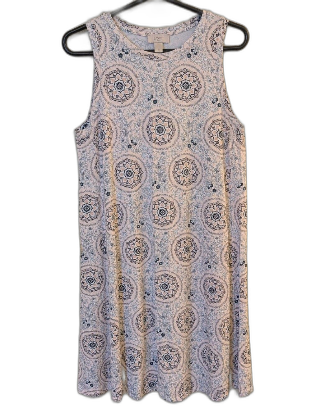 LOFT Outlet Sleeveless Midi Dress Size M | Pink & Navy Medallion Print